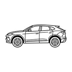 Fototapeta premium Minimalist SUV crossover side view line drawing, aerodynamic luxury vehicle vector icon