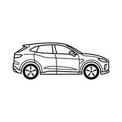 Fototapeta premium Minimalist SUV outline illustration with rugged proportions and modern black line vector artwork design
