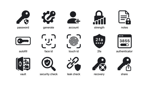 Security and password icons showing authentication features on white