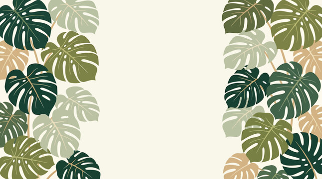 Tropical Botanical Background with Monstera Leaves Pattern Design