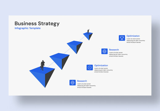 Modern Business Growth Strategy 4-Step Infographic Diagram with Pyramids and Icons