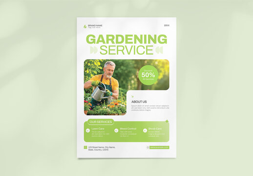 Modern and Clean Gardening Service Flyer Template Layout