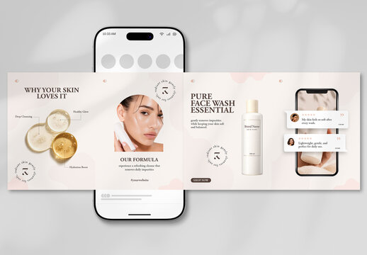 Aesthetic Skincare Social Media Carousel with Peach Accents