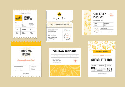 Product Label Template Set For Packaging Stickers, Bottle Tags, Coffee Tea, Cosmetic Branding Bags & Jars