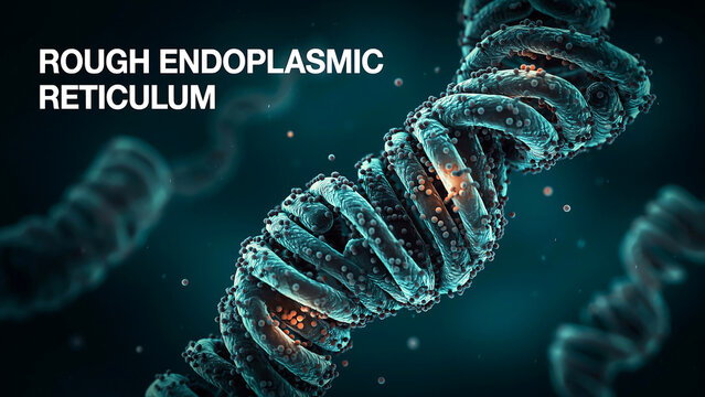 Rough endoplasmic reticulum with vesicles and ribosomes in a cell  biological structure  organelle  cellular component