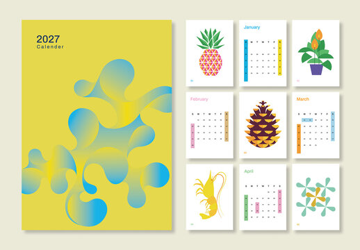 Modern 2027 Desk Calendar Design Template with Illustration