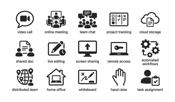 Remote collaboration and productivity icons on white background