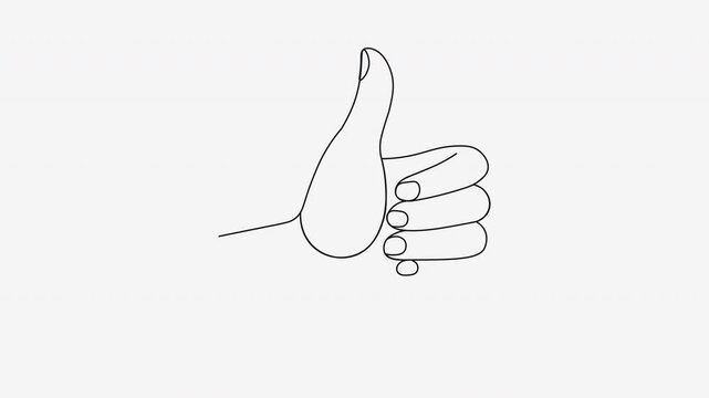 Minimalist hand drawing thumb up on white background motion graphic.