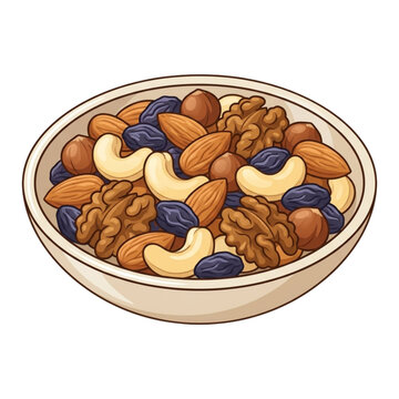 Cartoon Bowl of Mixed Nuts and Raisins