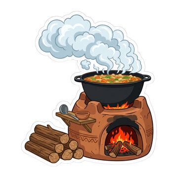 Traditional Clay Oven Cooking Soup with Firewood