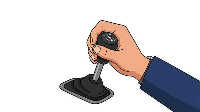 A hand shifting gears with a manual transmission gearshift lever