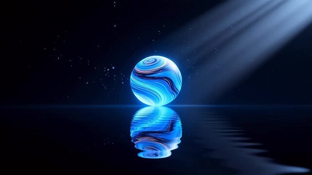 Blue glowing sphere on water