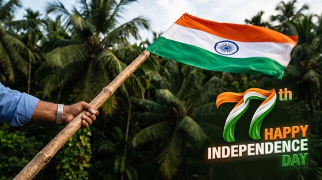 77th India Independence day photography, hand holding Indian flag