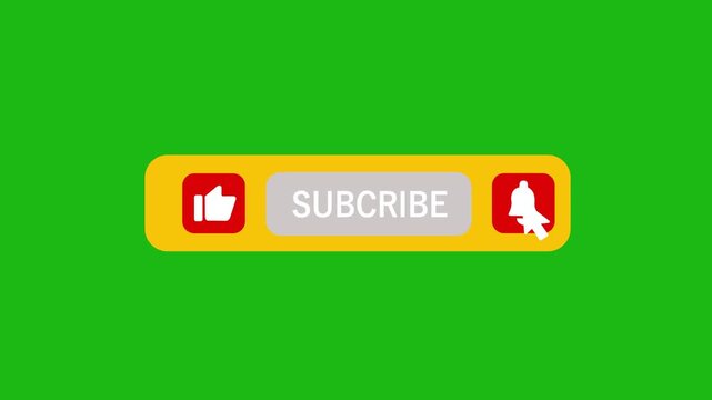 Pop up youtube subscribe like bell icon button clicked animation motion graphic with chroma green screen clip