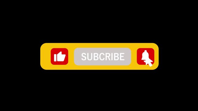 Pop up youtube subscribe like bell icon button clicked animation motion graphic with chroma clip on black background