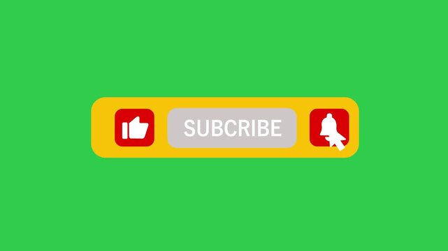 Pop up youtube subscribe like bell icon button clicked animation motion graphic with chroma green screen clip on