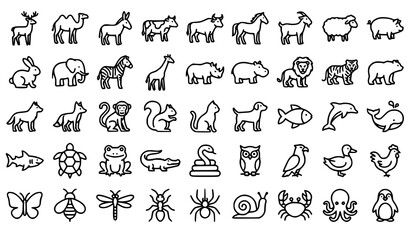 Fototapeta premium 45 Animal Line Icons Set Editable Stroke Wildlife Vector Collection
