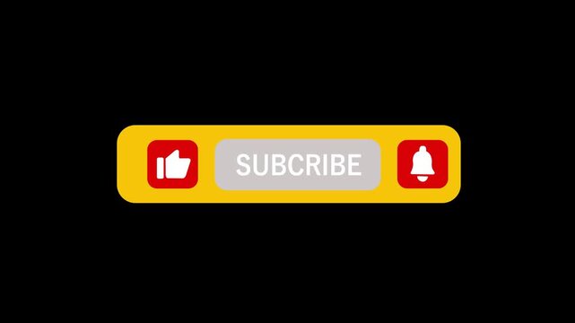 Pop up youtube subscribe like bell icon button clicked animation motion graphic with chroma clip on black background