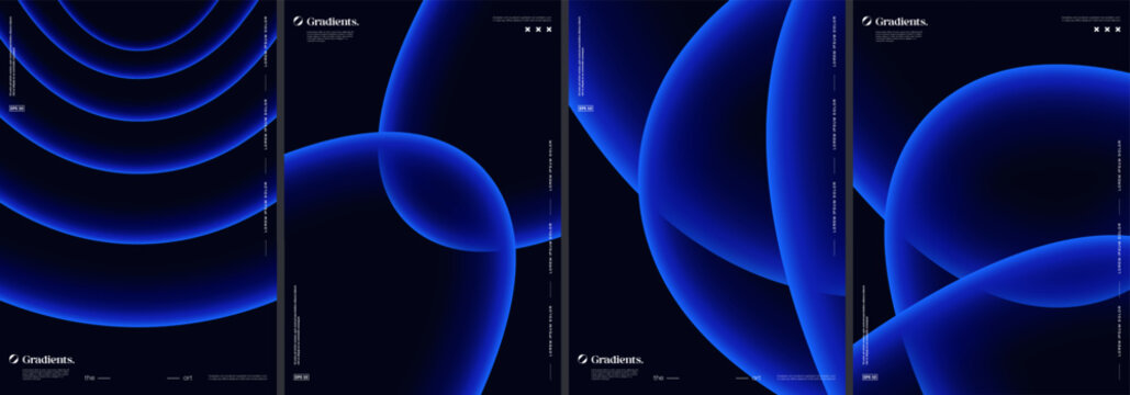 Abstract posters with blue gradient shapes. Futuristic cover templates set.