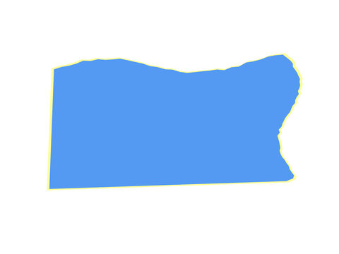 Geographic outline map of the state of oregon with a blue fill and yellow border