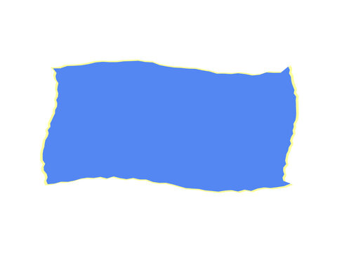 A rectangular piece of blue paper with rough torn edges and yellow border
