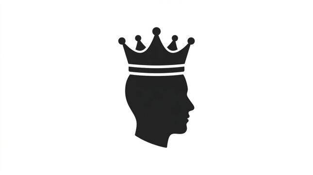 Royal crown, king head silhouette, monarch icon, black royalty symbol