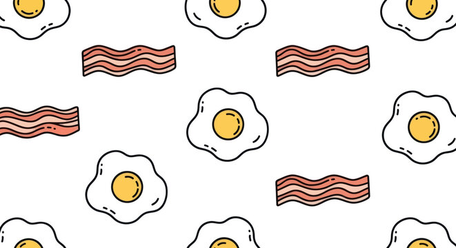 Fried Eggs and Bacon Seamless Pattern