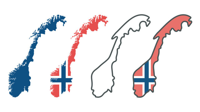 Norway map icon, outline and silhouette of Norway
