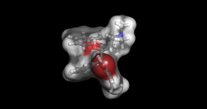 Bedaquiline, drug for pulmonary multi-drug resistant tuberculosis, 3D molecule 4K spinning