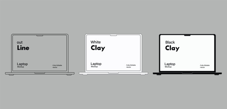 laptop mockup with blank screen in clay, flat vector, outline style. laptop mockup front view. vector illustration