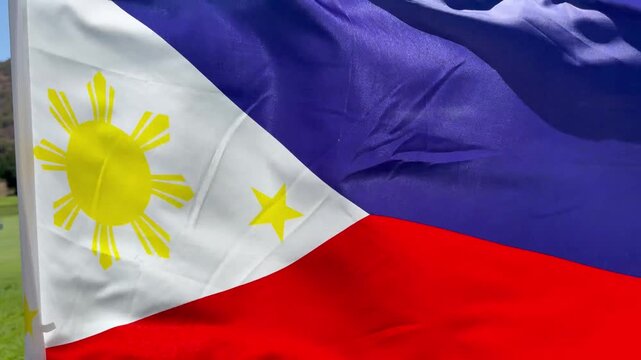 Filipino Flag extreme close up flying in wind
