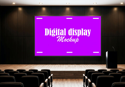Digital display mockup in empty auditorium conference hall