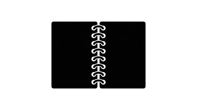 A black rectangle with a white spine illustration on a plain white background, representing back to school concept