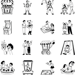 Set of Hand Drawn Amusement Park Art Illustrations   © Vectors Market