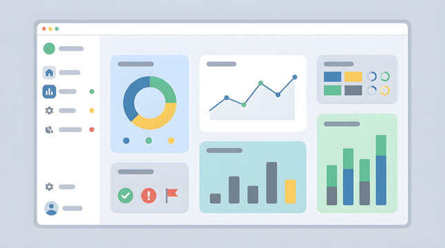 Minimalist UI dashboard vector graphics featuring data analysis charts and graphs for business intelligence