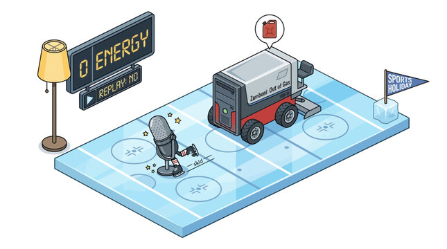 Pixel Art Ice Rink with Zamboni, Microphone, Lamp, and Energy Sign