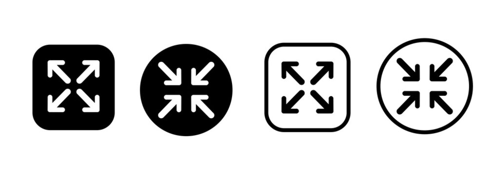 Navigation arrow icon set. Expansion and contraction symbols for app and web UI design. Package in line and solid styles.