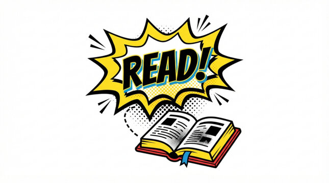 Cartoon book icon, read speech bubble, educational symbol, vector illustration