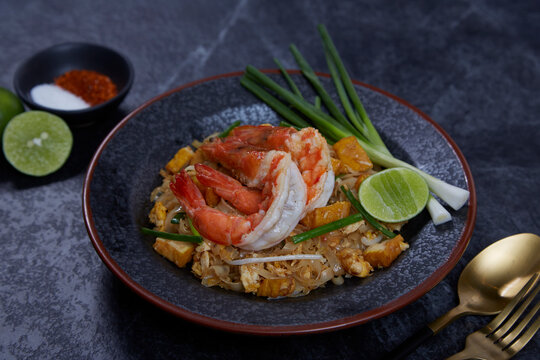 Prawn Pad Thai, the popular Thai food local food call "Pad Thai" in Bangkok Thailand.