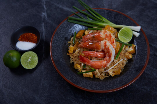 Prawn Pad Thai, the popular Thai food local food call "Pad Thai" in Bangkok Thailand.