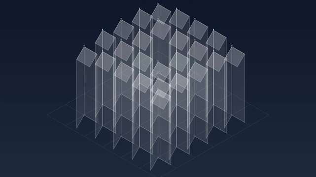 Isometric futuristic HUD digital grid hologram visualization for data and technology concept