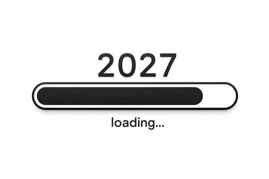Year 2027 loading progress bar on white background signifying new year.
