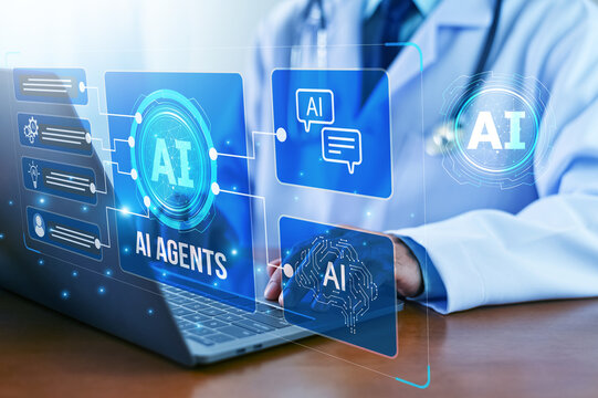 DMS Document Doctor AI, artificial intelligence in modern medical technology and IOT automation. Doctor using AI document management concept.