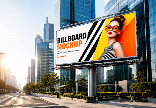 Outdoor City Billboard Mockup on Street