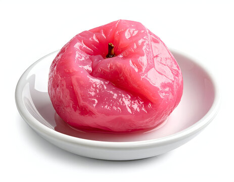 A delicate traditional steamed pink Chinese longevity peach bao bun dumpling served on a white ceramic plate