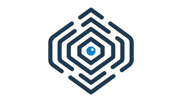 Dark blue hexagonal circuit line maze logo icon.