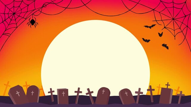 ハロウィン背景素材_蜘蛛の巣と墓場の夕日のループアニメーション
