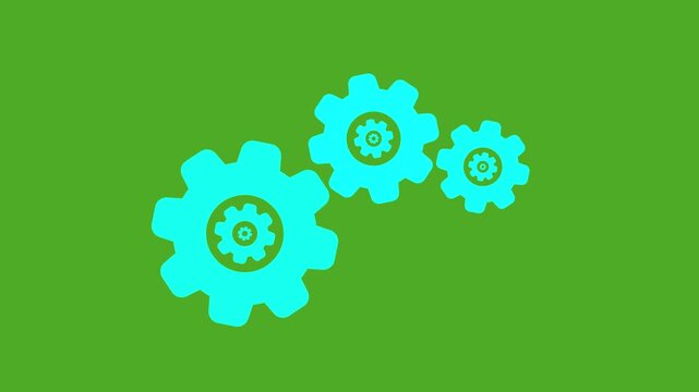 Abstract mechanical gears rotating on green background creating industrial engine motion loop
