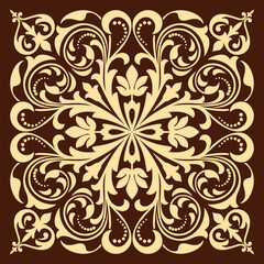 Naklejka premium Floral pattern. Seamless vector background. Vintage wallpaper in the Baroque style. Golden and brown ornament for fabric, wallpaper, packaging. Ornate Damask flower illustration
