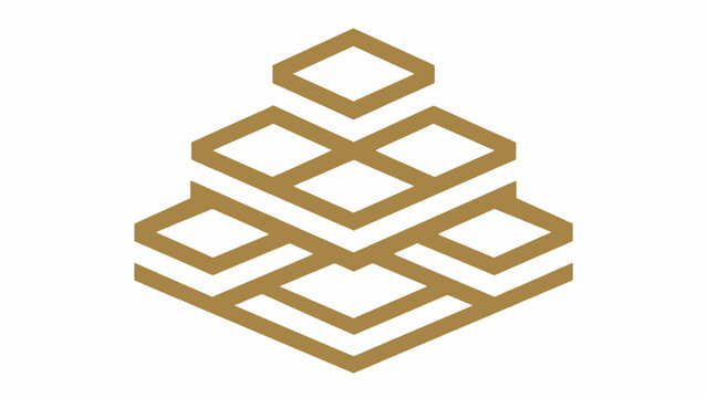 Gold geometric pyramid structure with isometric squares.